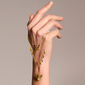 gold eye necklaces, with 3 drops, Sterling silver 925 Gold plated in 24k chain necklace with zircon.
Length – 42/45 cm.