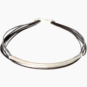 Handmade Sterling Silver 925 Bracelet with wax cord and embossed bar.