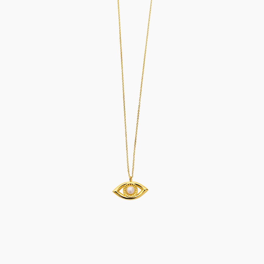Gold necklace with an eye-shaped pendant