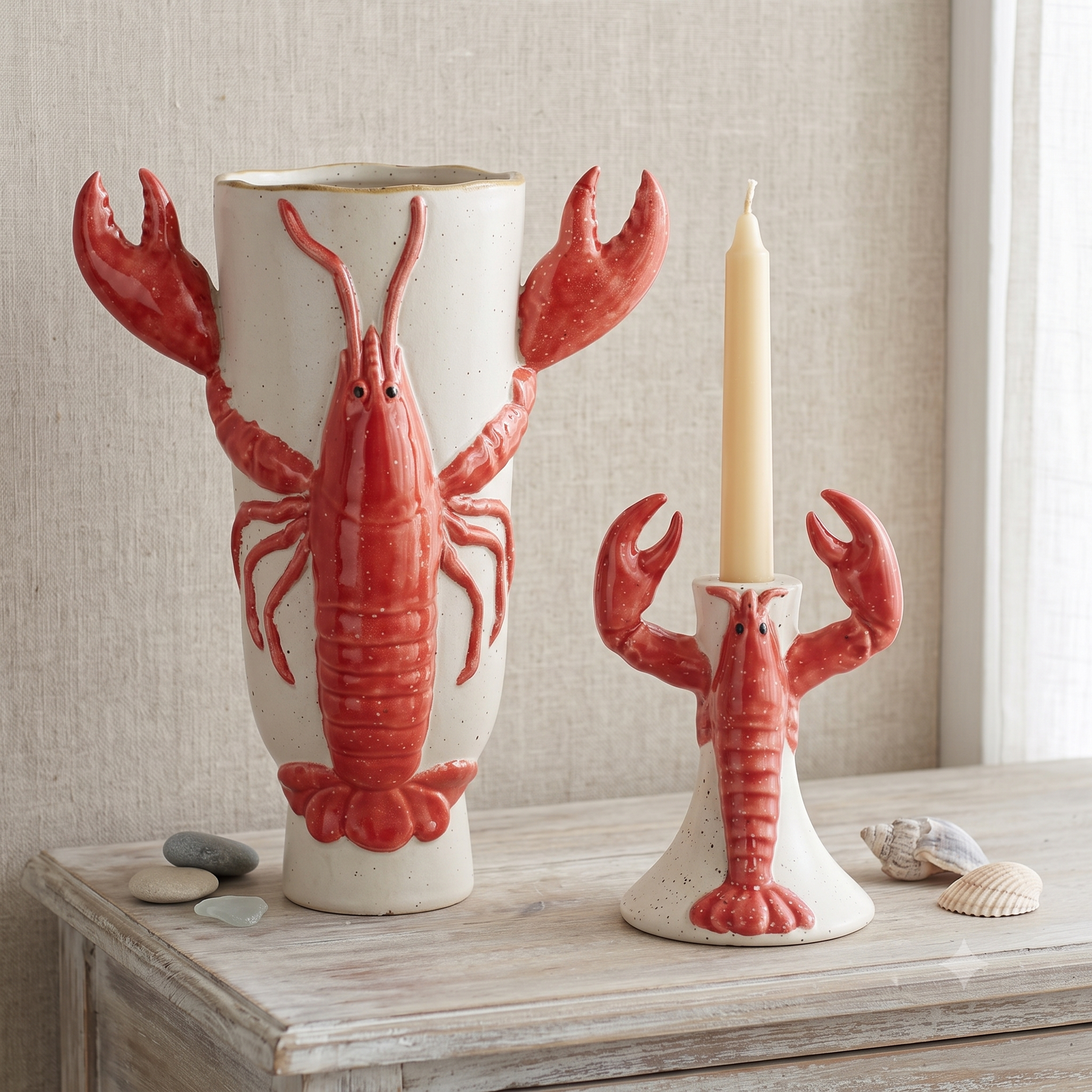 KAL-8190 Vase Lobster Stoneware Red 22x16x32cm