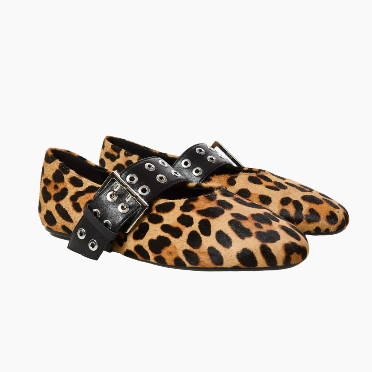 Leopard print loafers with black buckles 