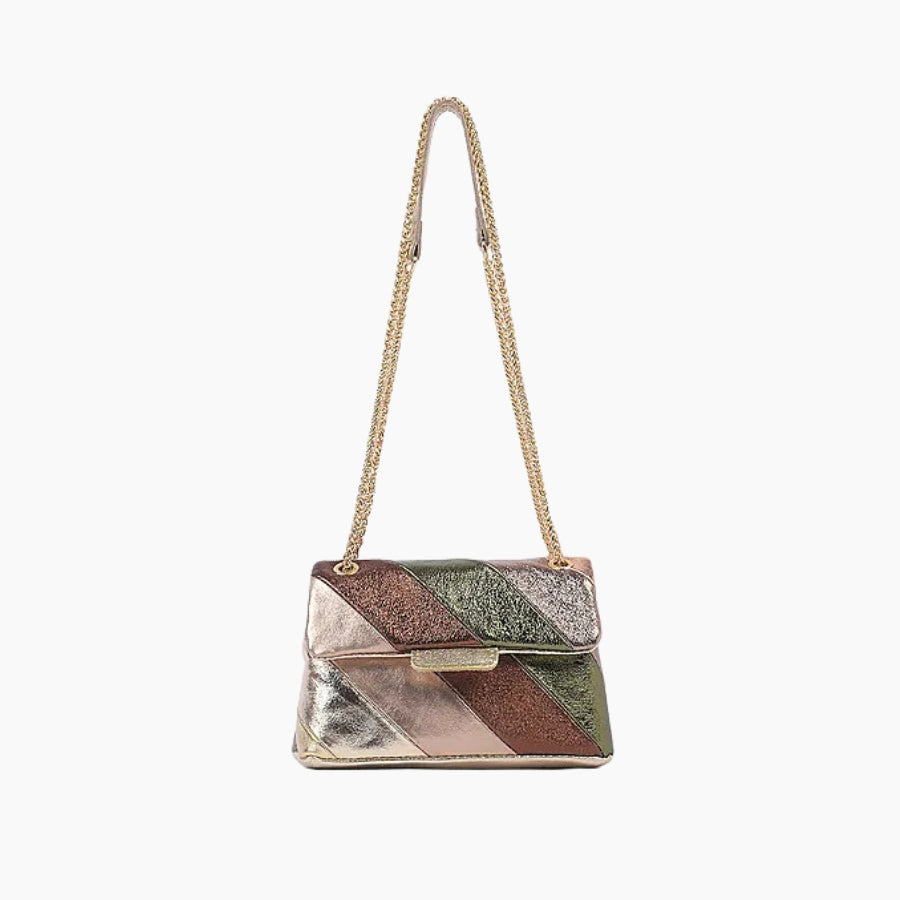 Multicolored handbag with a chain strap 