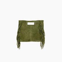 Green suede handbag with fringe details 