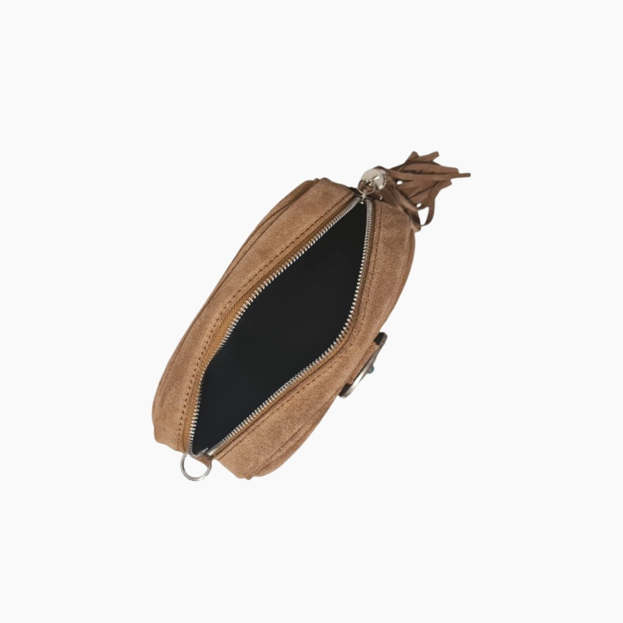 Brown leather pouch with zipper