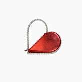 Red handbag with a chain strap on a white background