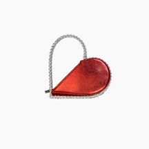 Red handbag with a chain strap on a white background
