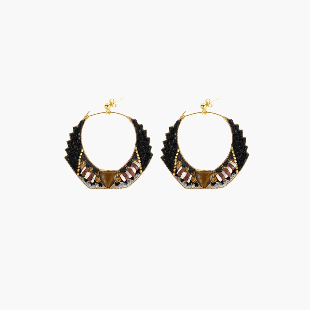 Pair of black and gold hoop earrings 