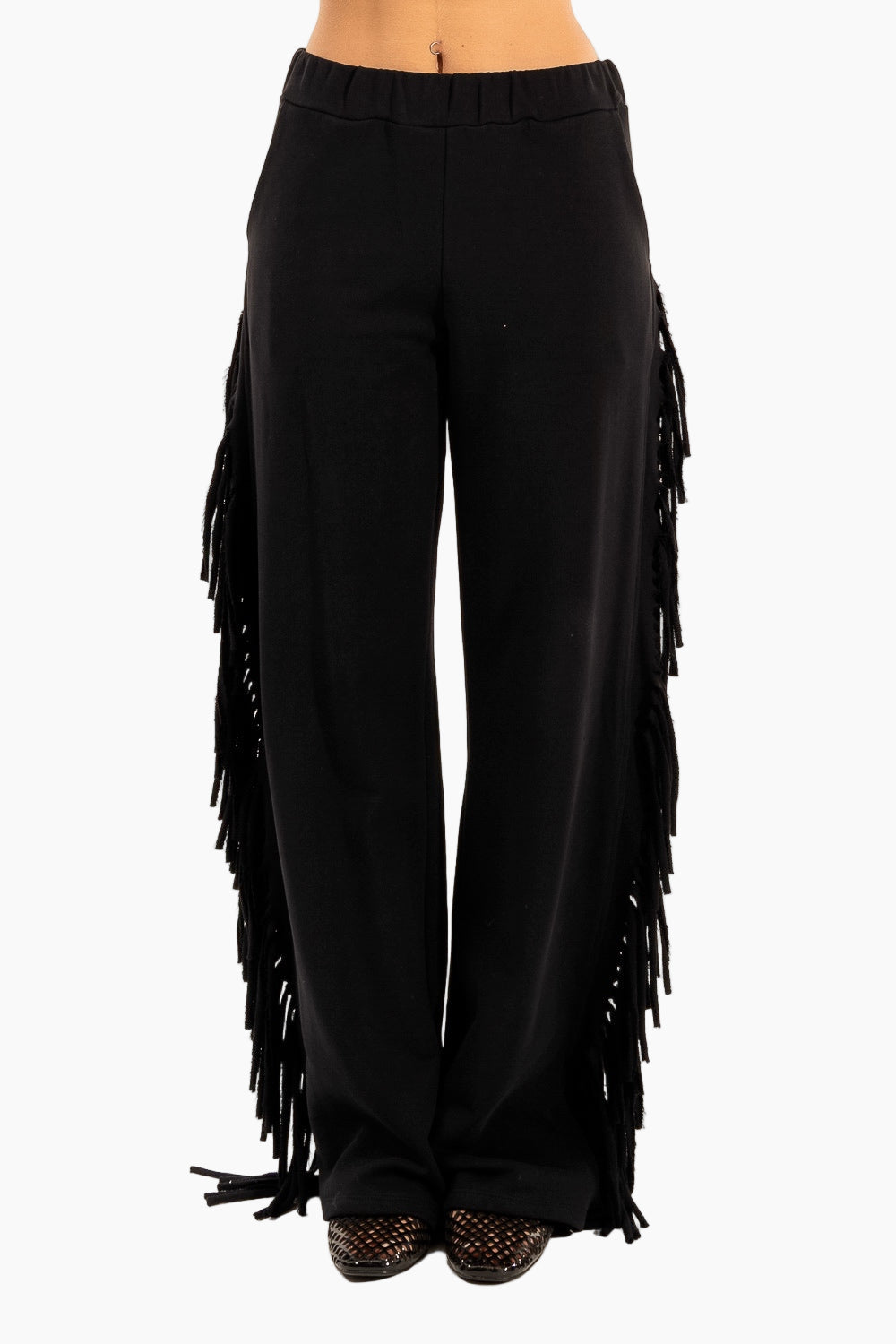 Black fringed pants 