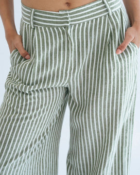 Green and white striped pants