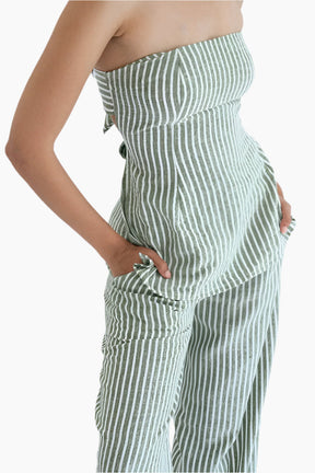 Person wearing green and white striped pants 