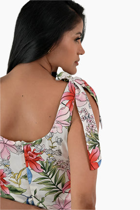 Woman wearing a long floral dress