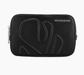 Black pouch with 'Veganologie' branding on a white background