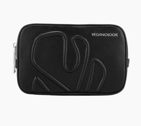 Black pouch with 'Veganologie' branding on a white background