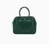Green handbag with a visible brand logo on a white background