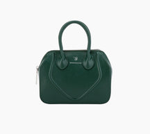 Green handbag with a visible brand logo on a white background