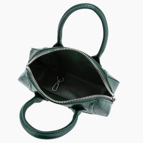 Green handbag with a zipper on a white background