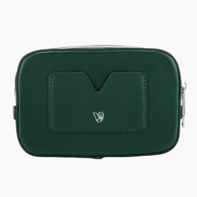 Green pouch with a brand logo on a white background