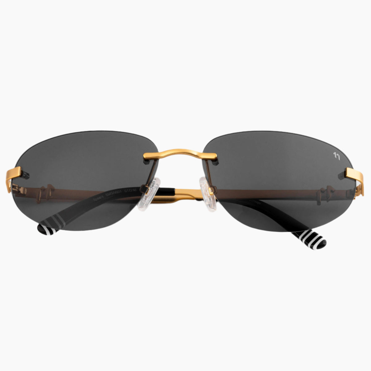 Sunglasses with gold frame and dark lenses 