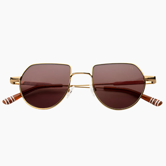 Sunglasses with gold frame and brown lenses