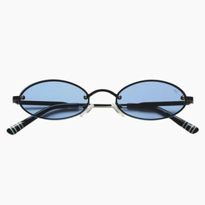 Sunglasses with black frame and blue lenses 