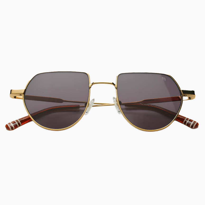 Gold-framed sunglasses with dark lenses 