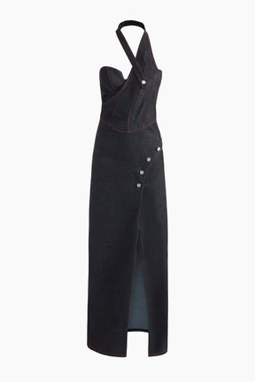 Black denim dress with buttons