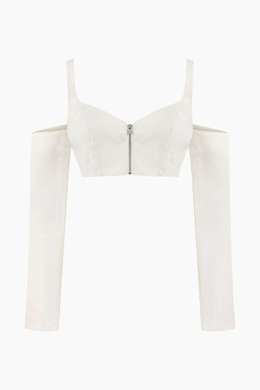 White off-shoulder top with a zipper 