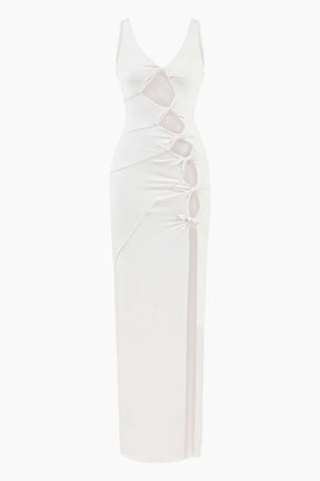 White dress with ruched design