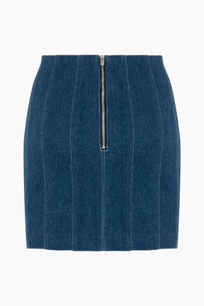Blue denim skirt with a zipper