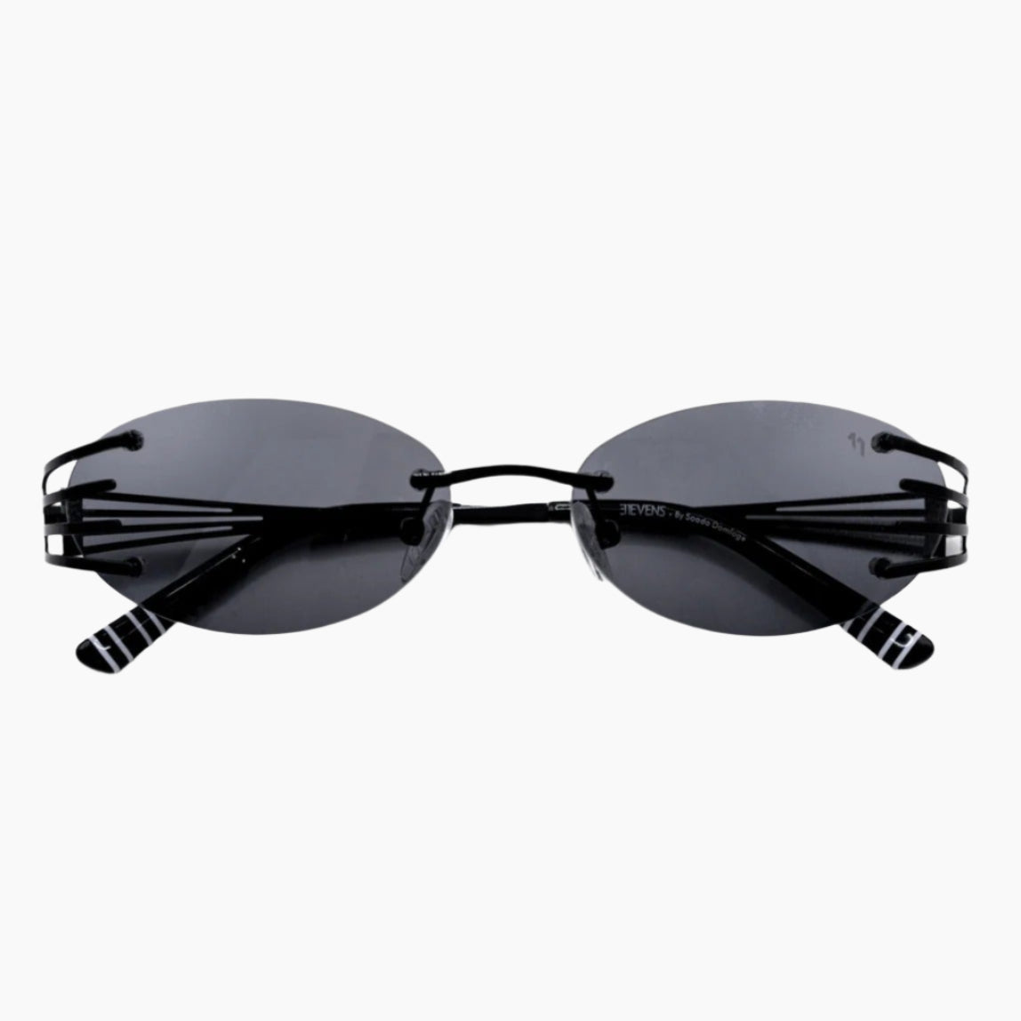 Black sunglasses with thin frames on a white background