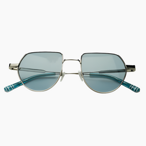 Sunglasses with blue lenses and gold frame 