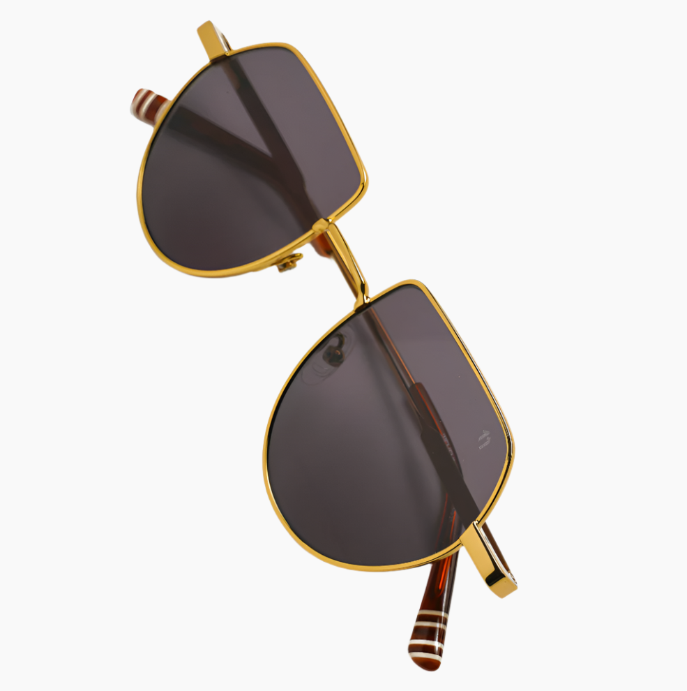 Gold-framed sunglasses with dark lenses 