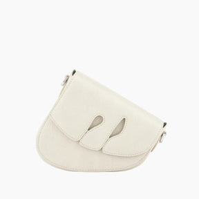 White handbag with a unique design on a white background