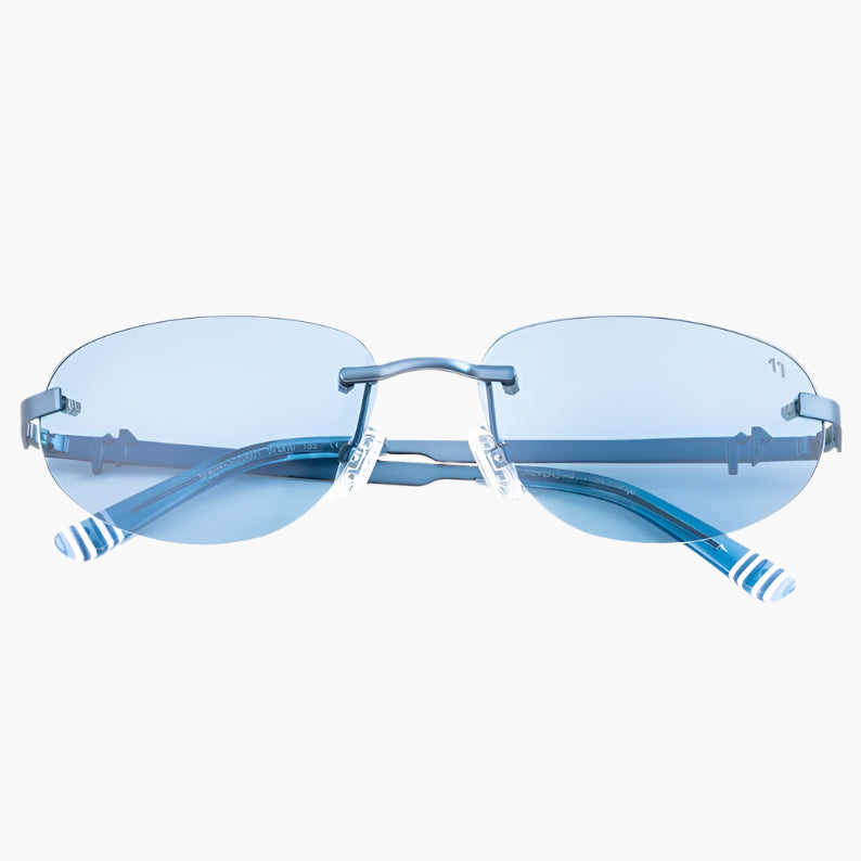 Blue sunglasses  with white stripped arms