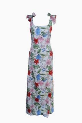 Woman wearing a long floral dress