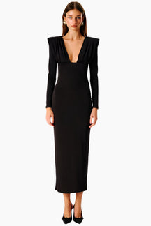 Black dress worn by a model 