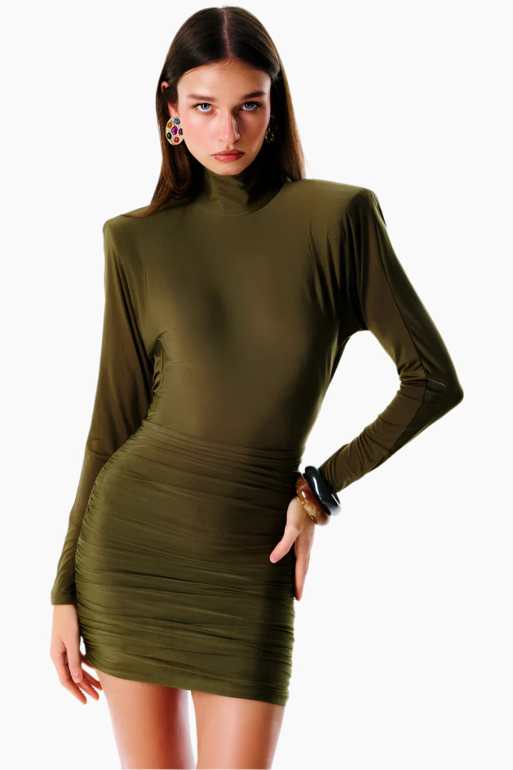 Woman wearing a green dress