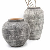 Two textured gray vases 