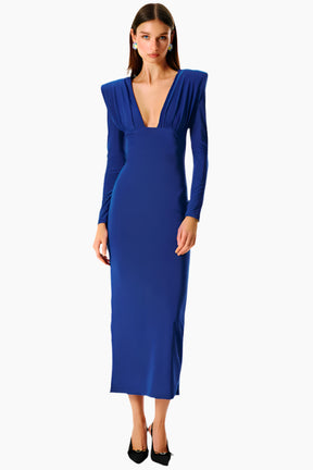 Woman wearing a blue dress