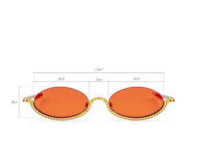 Sunglasses with orange lenses and gold chain 