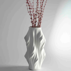 White textured vase with red branches 