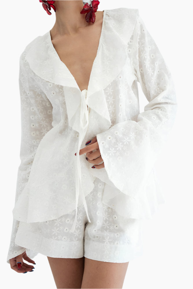 White lace outfit with a matching cardigan