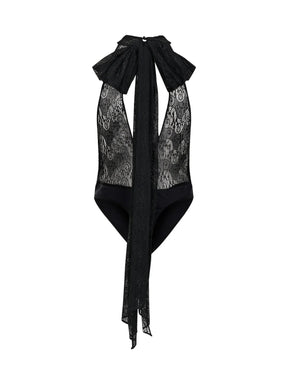 lack lace top with a neck scarf
