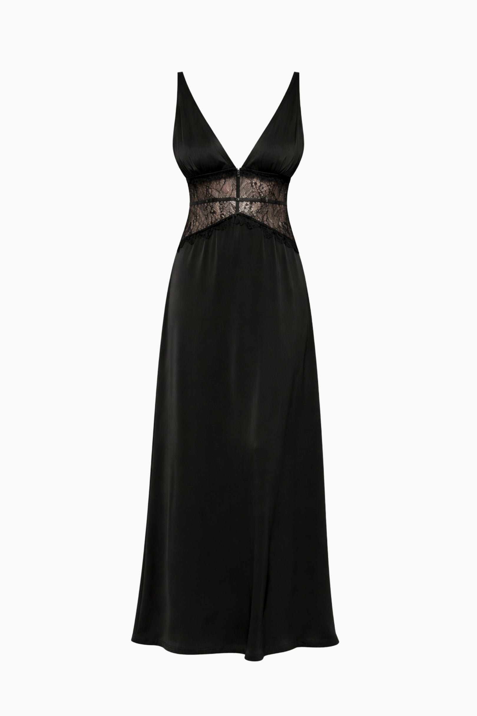 Black evening gown with lace detailing 