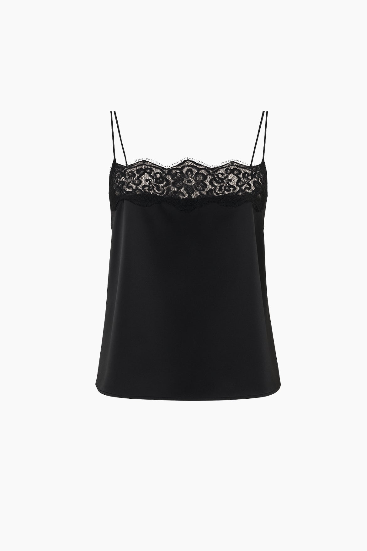 Black satin camisole with lace trim 