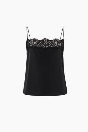 Black satin camisole with lace trim 