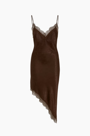 Brown slip dress with lace details 