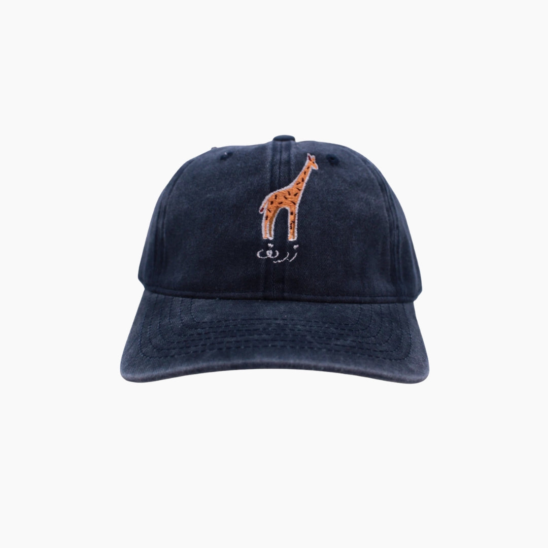 Navy blue cap with a giraffe design 