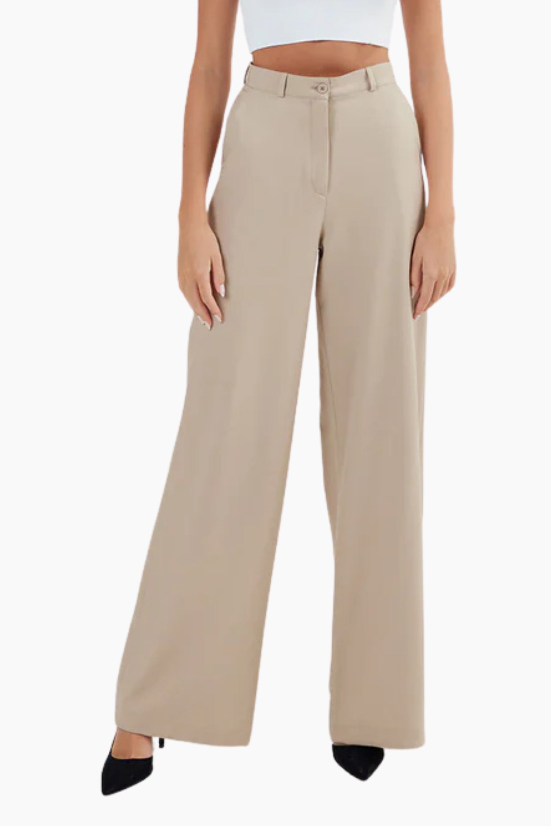 Beige wide-leg pants worn by a person 