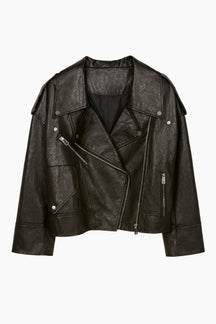 brown leather jacket with a side zipper